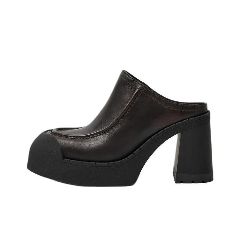 MIISTA Closed Toe Slippers 9cm Women's Dark Brown-0
