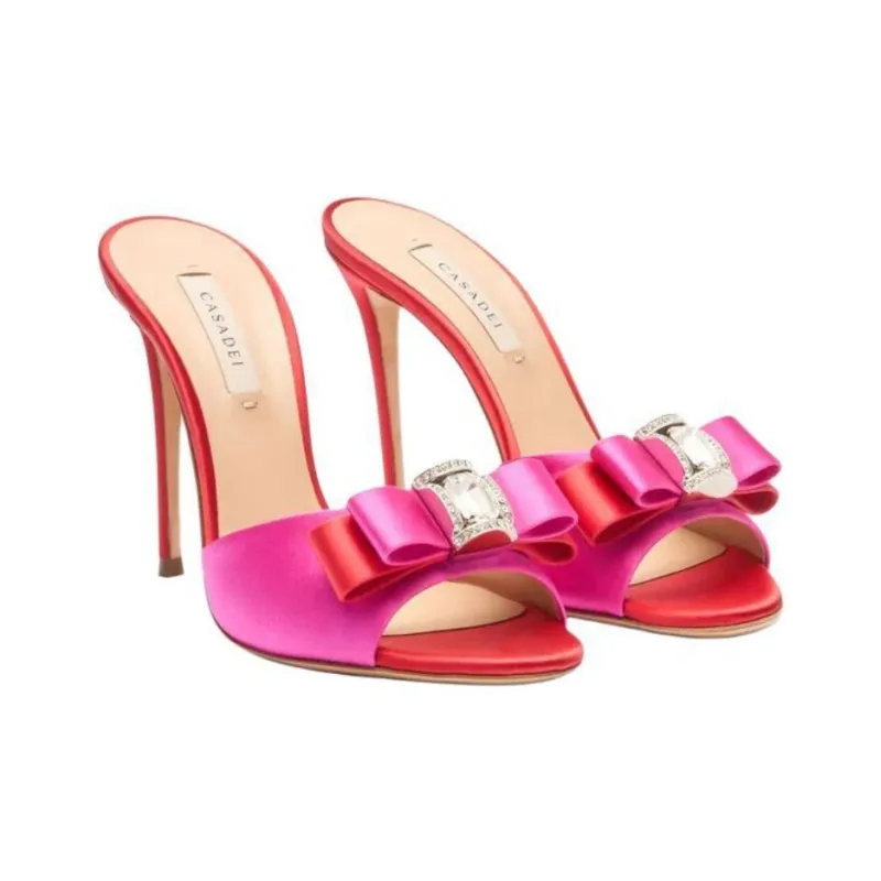 Casadei Julia Slide Slippers 10cm Women's Rose Red-2
