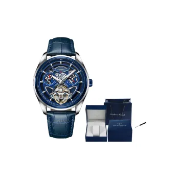LOUIE JUELEN Spacecraft Collection Mechanical Movement Genuine Leather Strap Watch Men's Watches Blue Dial