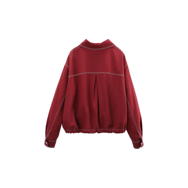 A Paradise For Awakening Denim Jacket Women's Burgundy-1