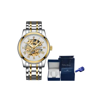 LOUIE JUELEN Mechanical Movement Leather Watch Bands Watch Men's Watches Silver Dial