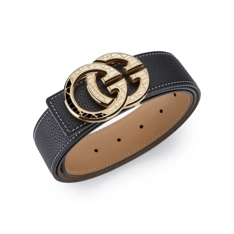 GUSKI Top Grain Cow Leather Smooth Buckle Belt Suitable For Men's Pants Men's Silver Gold Width: 3.8cm Gift Box Sets-27