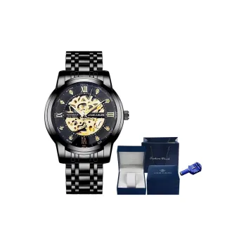 LOUIE JUELEN Automatic Mechanical Movement Stainless Steel Watchband Watch Men's Watches Cut-Out Dial