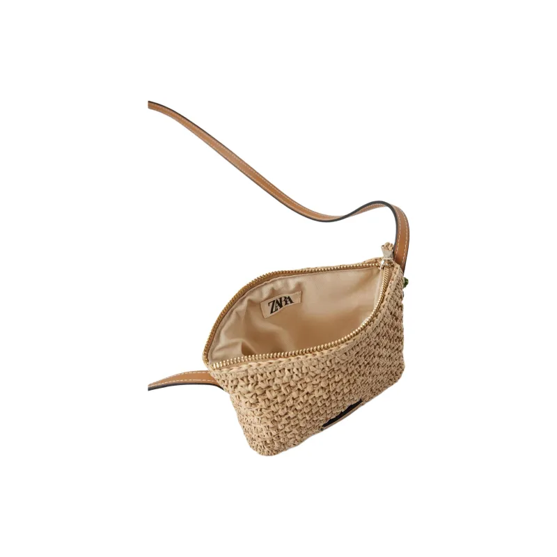 ZARA Raffia Grass Crossbody Bag Shoulder Bag Women's Light Beige Yellow-4