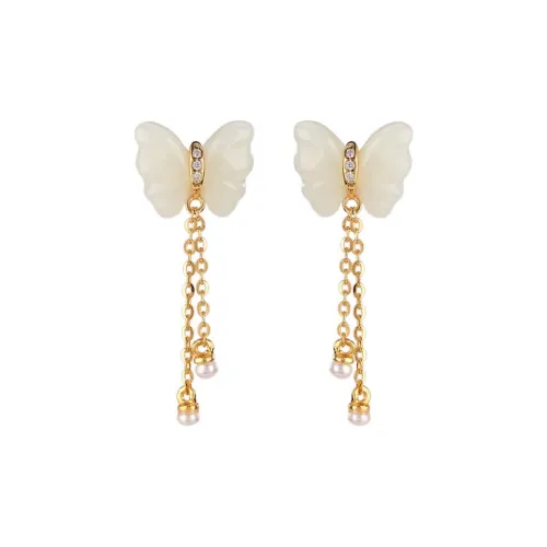 Royal Heaven's Choice Earrings Pale Greenish White Jade Women's