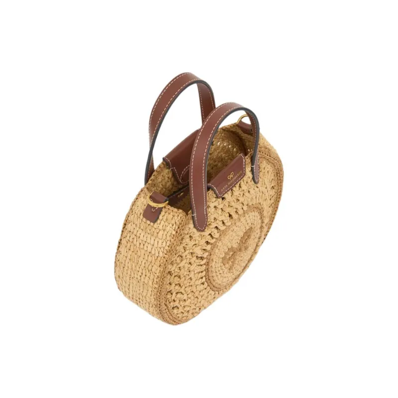 Anya Hindmarch Raffia Shoulder Bag Crossbody Bag Handbag Small Size Women's Beige-3