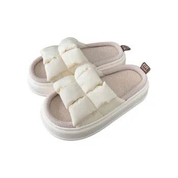 Thin Strips Linen Slippers Unisex, Milk White