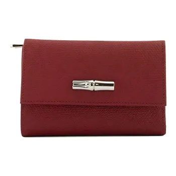 LONGCHAMP Genuine Leather Wallet Women's Red