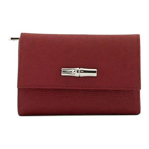 LONGCHAMP Genuine Leather Wallet Women's Red