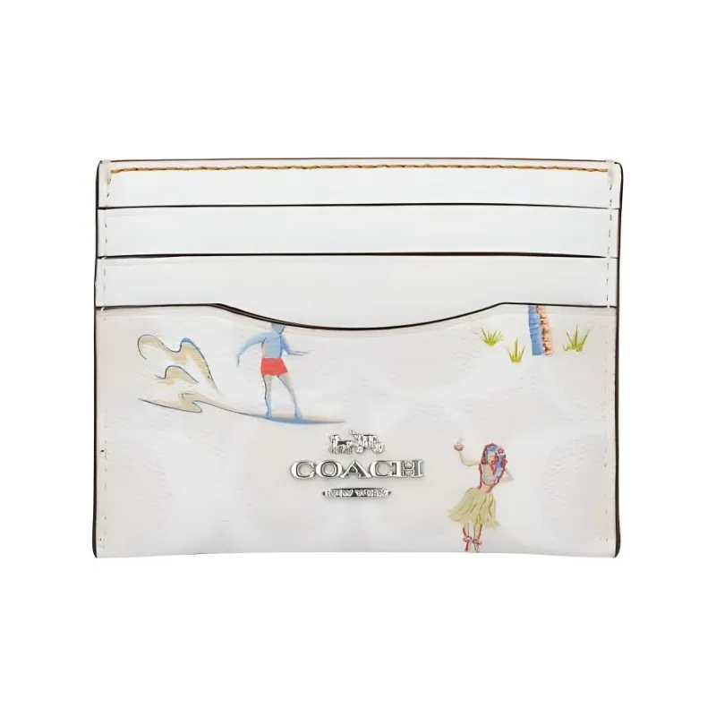 COACH Card Case Canvas With Leather Document Bag, Card Holder Women's White-1