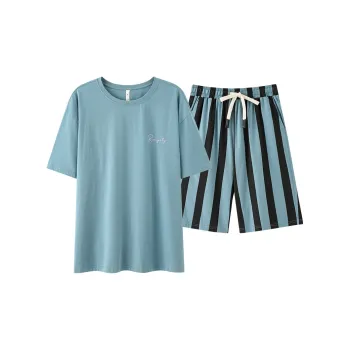 White Ran Pajama Set Men's Lake Blue
