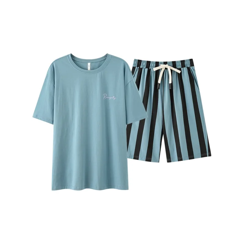 White Ran Pajama Set Men's Lake Blue-0