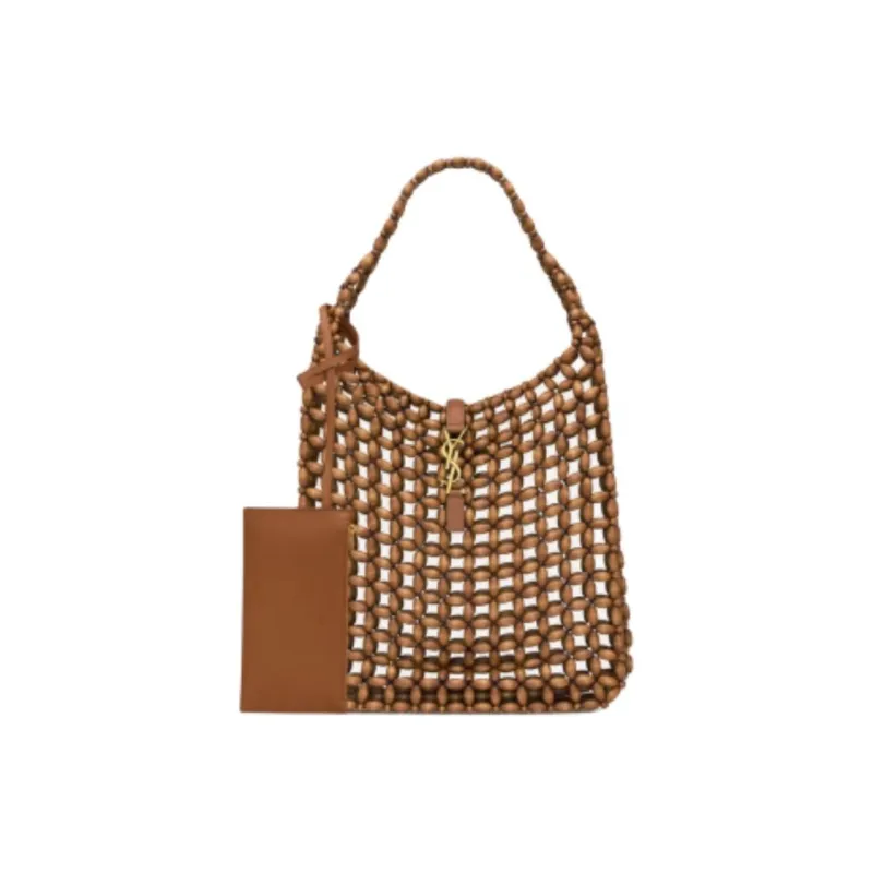 SAINT LAURENT LE5A7 Wooden Shoulder Bag Tubas Women's Light Wood & Brick Red-1