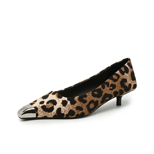 FIVE PLUS Slim Heel High Heels Women's Leopard Print-2