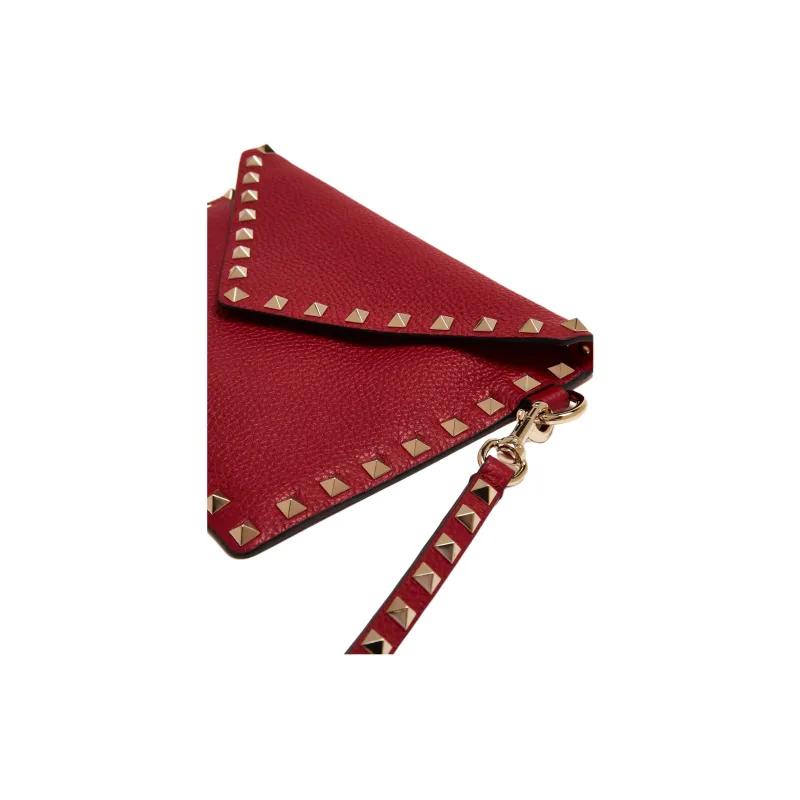 Valentino RockstudGARAVANI Cow Leather Clutch Women's Red-2