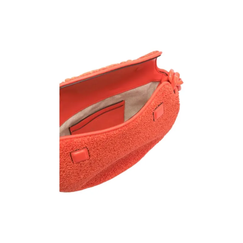 TORY BURCH Fleming Leather Saddle Bag Handbag, Shoulder Bag Mini Women's Orange-4