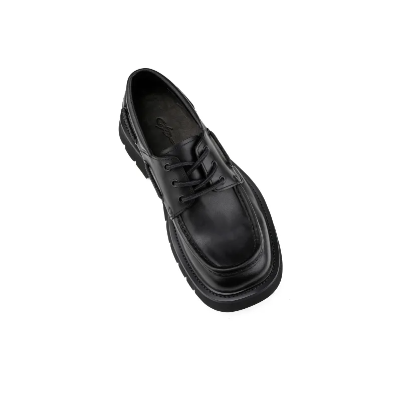 HANQIAORIJI Black Blood Series Square Toe Loafers Men's Black-1