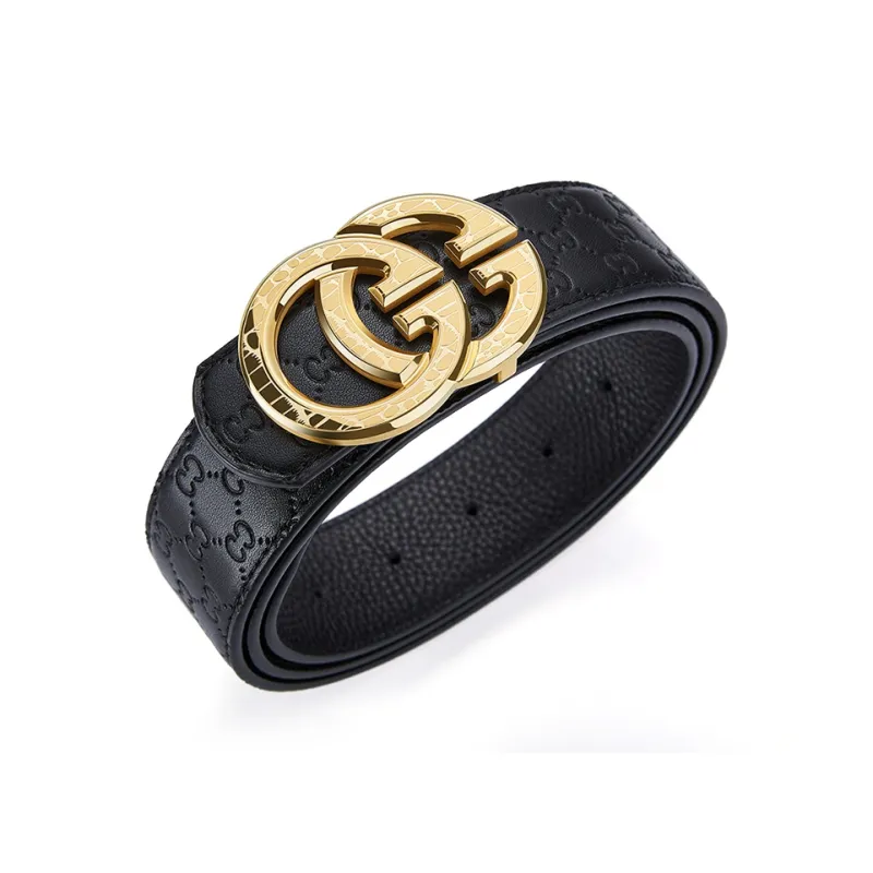 GUSKI Top Grain Cow Leather Smooth Buckle Belt Suitable For Men's Pants Men's Silver Gold Width: 3.8cm Gift Box Sets-6
