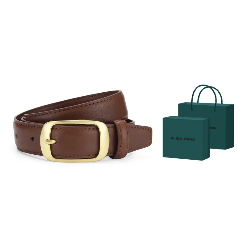 ALIEN BANG Double-Strand Pin Buckle Chanel-Inspired Preppy Style Leather Belts Women's Width 2.8cm-12