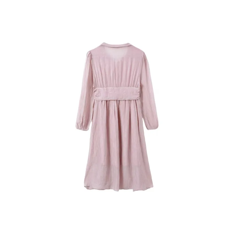 AFGGD Long Sleeved Dresses Women's Pink-1