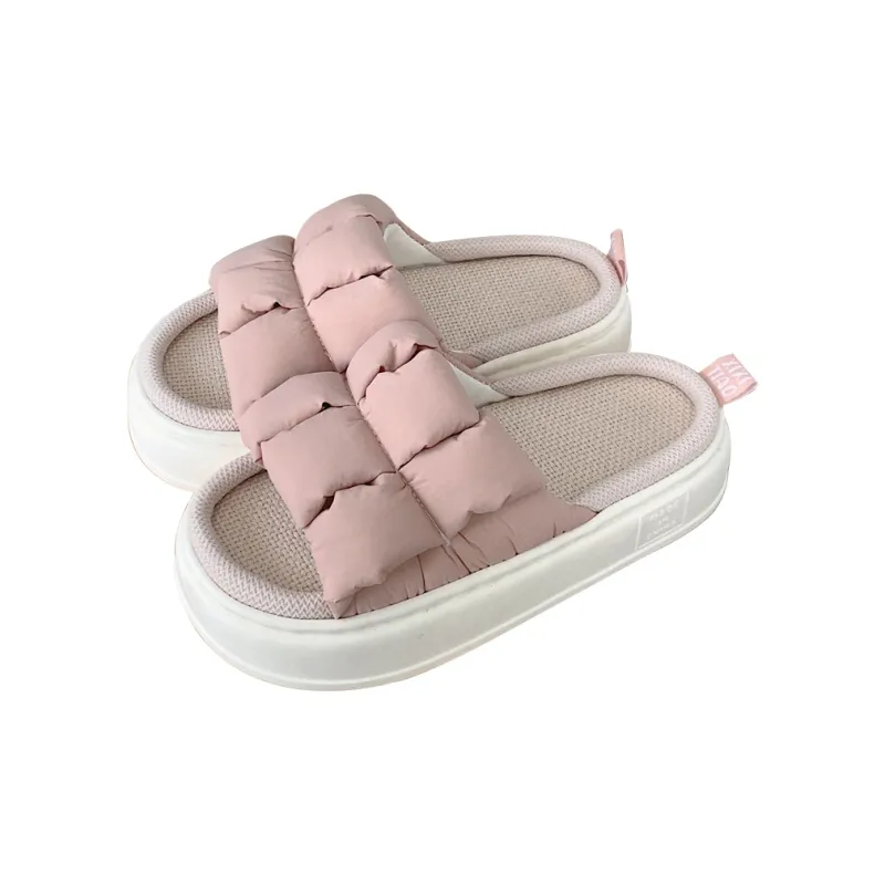 Thin Strips Linen Slippers Unisex, Milk White-5