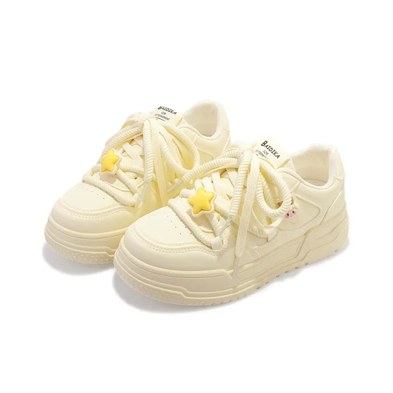 Miss Zhang Anti Slip Wear Resistant Low Top Skateboard Shoes Women's Cream Yellow-4