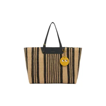 Anya Hindmarch Yellow Cotton And Goatskin Tote Bag Shopping Bag Handbag Shoulder Bag Women's Natural & Black