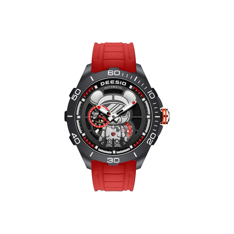 DEESIO Charismatic Bear Collection Automatic Mechanical Movement Rubber Strap Men's Watches Black Dial-0