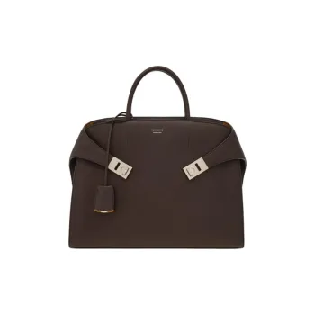 FERRAGAMO Hug Calfskin Portable Briefcases Men's Dark Brown