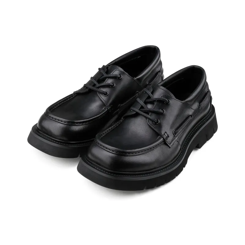 HANQIAORIJI Black Blood Series Square Toe Loafers Men's Black-2