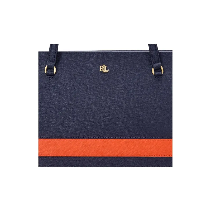 Ralph Lauren Cow Leather Tote Bag Shopping Bag Shoulder Bag Medium Size Women's Dark Blue Red White-4