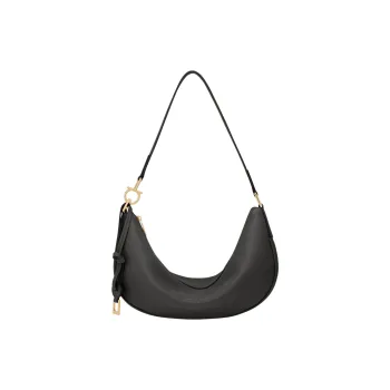 FERRAGAMO Cow Leather Crescent Bag Shoulder Bag Medium Size Women's Black