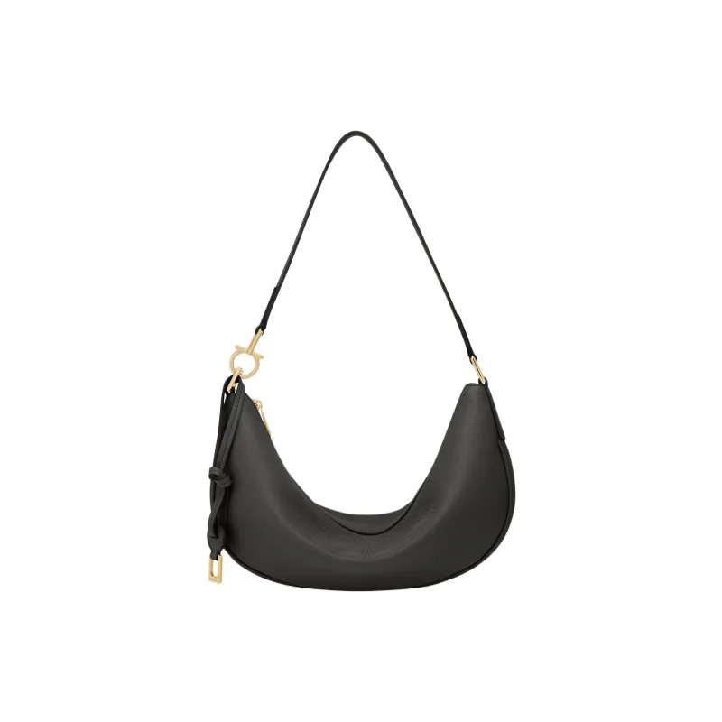 FERRAGAMO Cow Leather Crescent Bag Shoulder Bag Medium Size Women's Black-0