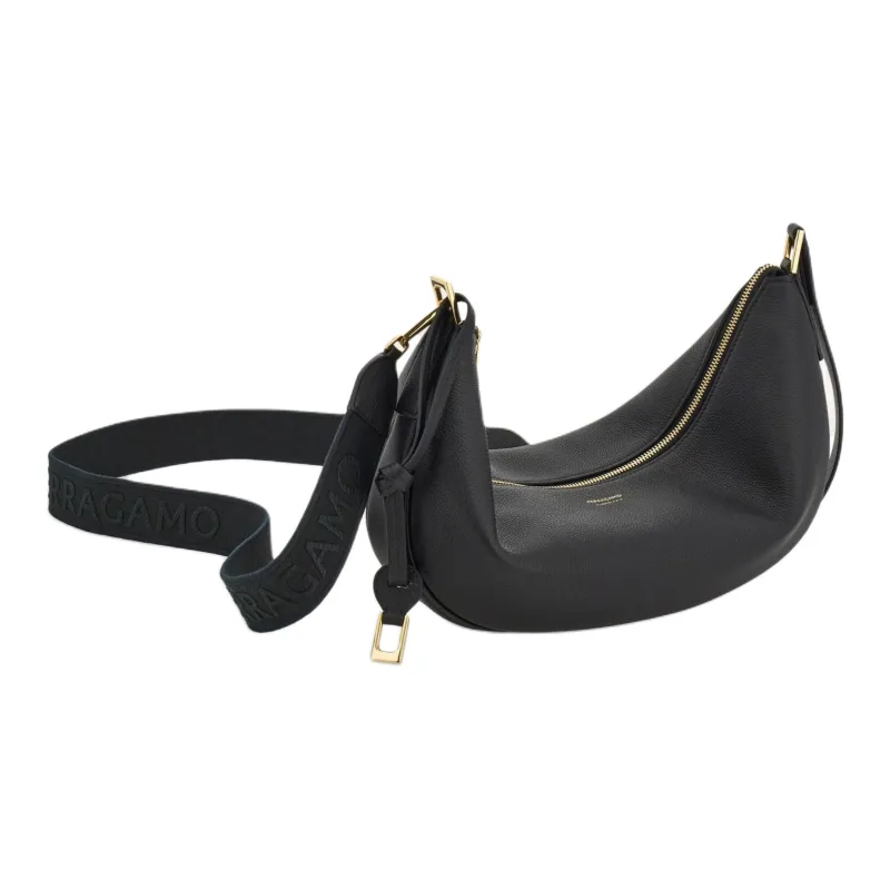 FERRAGAMO Cow Leather Crescent Bag Shoulder Bag Medium Size Women's Black-1