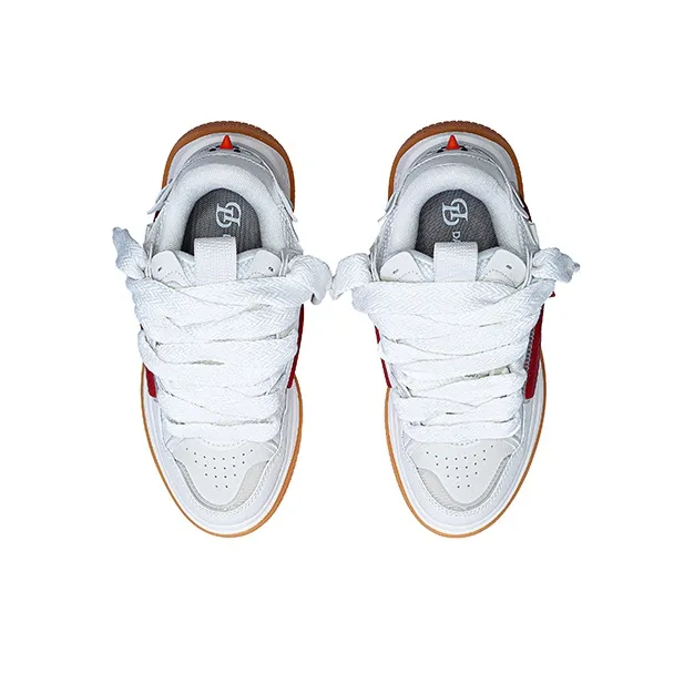 Daisy Fellowes Rocket 001 Anti Slip Wear Resistant Low Top Skateboard Shoes Unisex White Red Color Scheme-5