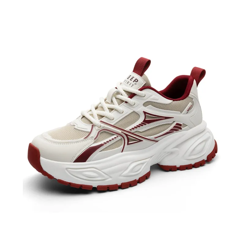 JEEP SPIRIT Anti-Slip Wear-Resistant Breathable Height Increasing Low-Top Chunky Sneakers Men's China Red-1