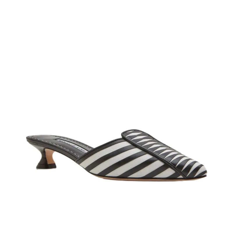 MANOLO BLAHNIK Odor-Resistant Closed Toe Slippers 3cm Women's Black White-2