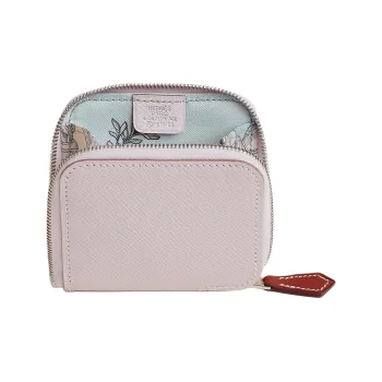 HERMES Silk'In Epsom Calfskin Coin Purse Women's Light Purple Red & Heaven Blue & Pearl White