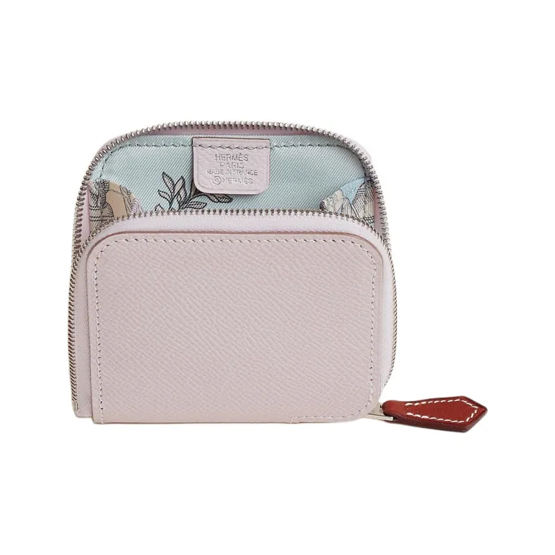 HERMES Silk'In Epsom Calfskin Coin Purse Women's Light Purple Red & Heaven Blue & Pearl White-0