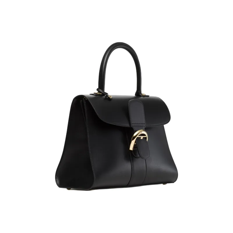 Delvau Brillant Box Calf Calfskin One Shoulder Handbag Medium Size Women's Black-1