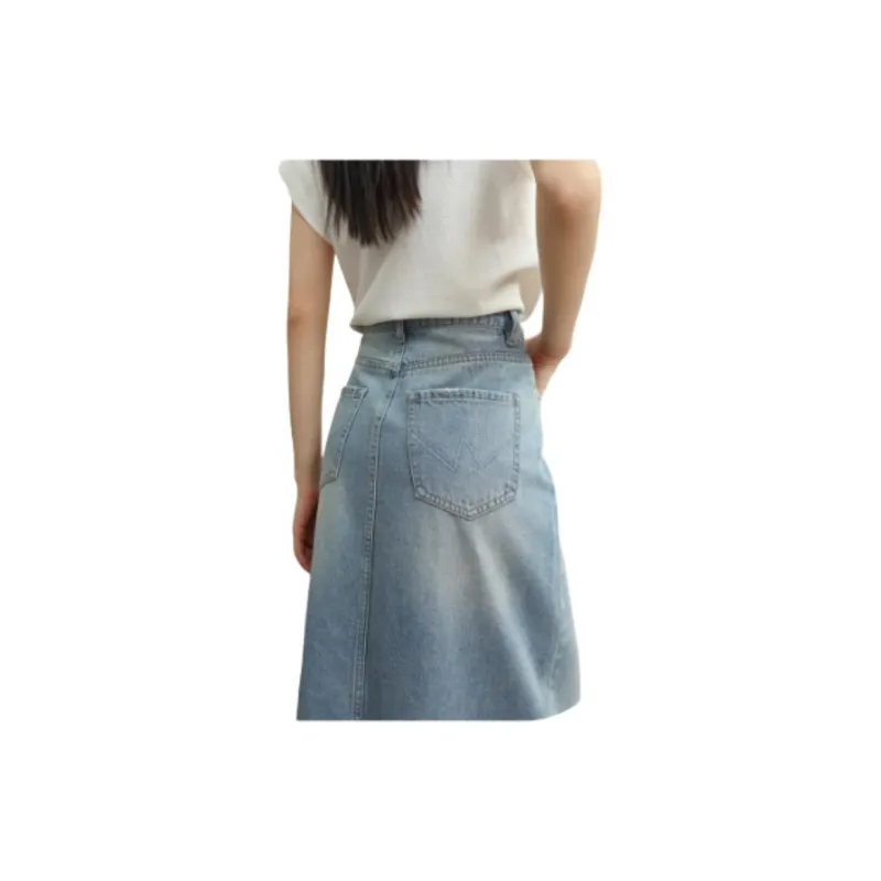 HIPPIEMISS Denim Long Skirts Women's Light Blue-1