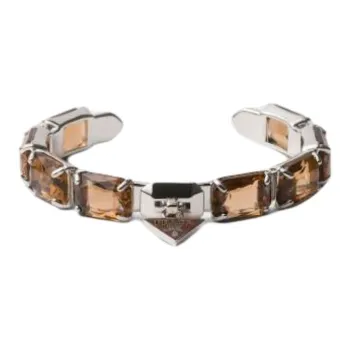 PRADA Crystal Metal Enamel Bangles Women's Rosewood Wood Color