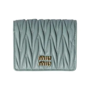 MIU MIU Matelassé Lambskin Wallet Trumpets Women's Light Blue