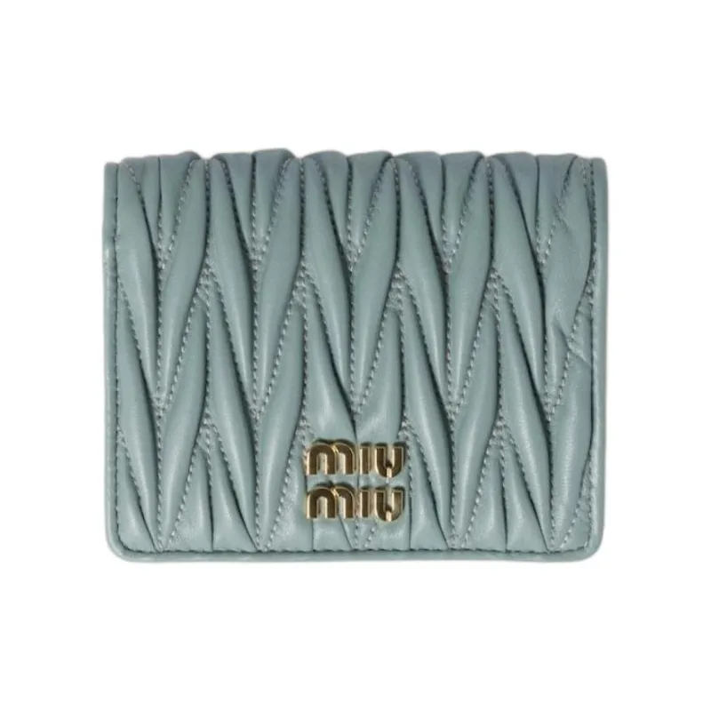 MIU MIU Matelassé Lambskin Wallet Trumpets Women's Light Blue-0