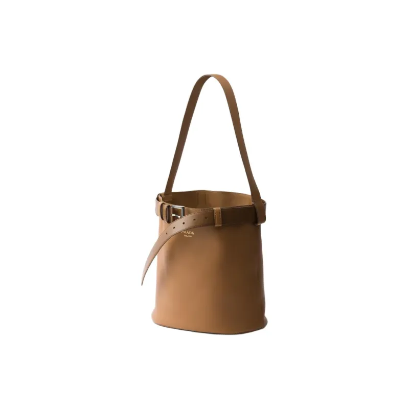 PRADA Cow Leather Bucket Bag, Shoulder Bag Women's Caramel Brown-1