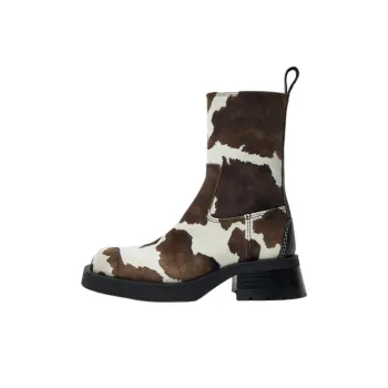 MIISTA Yolanda Cow Ankle Boots 5cm Women's Brown White