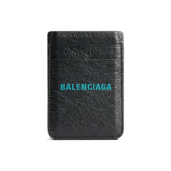 Balenciaga Arena Lambskin Card Holder Regular Men's Black & Sky Blue