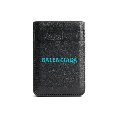Balenciaga Arena Lambskin Card Holder Regular Men's Black & Sky Blue