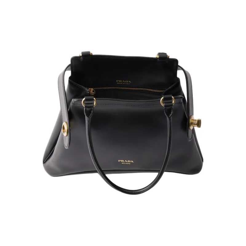 PRADA Calfskin Tote Bag Shopping Bag Handbag Medium Size Women's Black-3