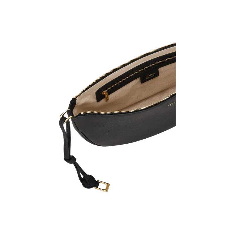 FERRAGAMO Cow Leather Crescent Bag Shoulder Bag Medium Size Women's Black-4